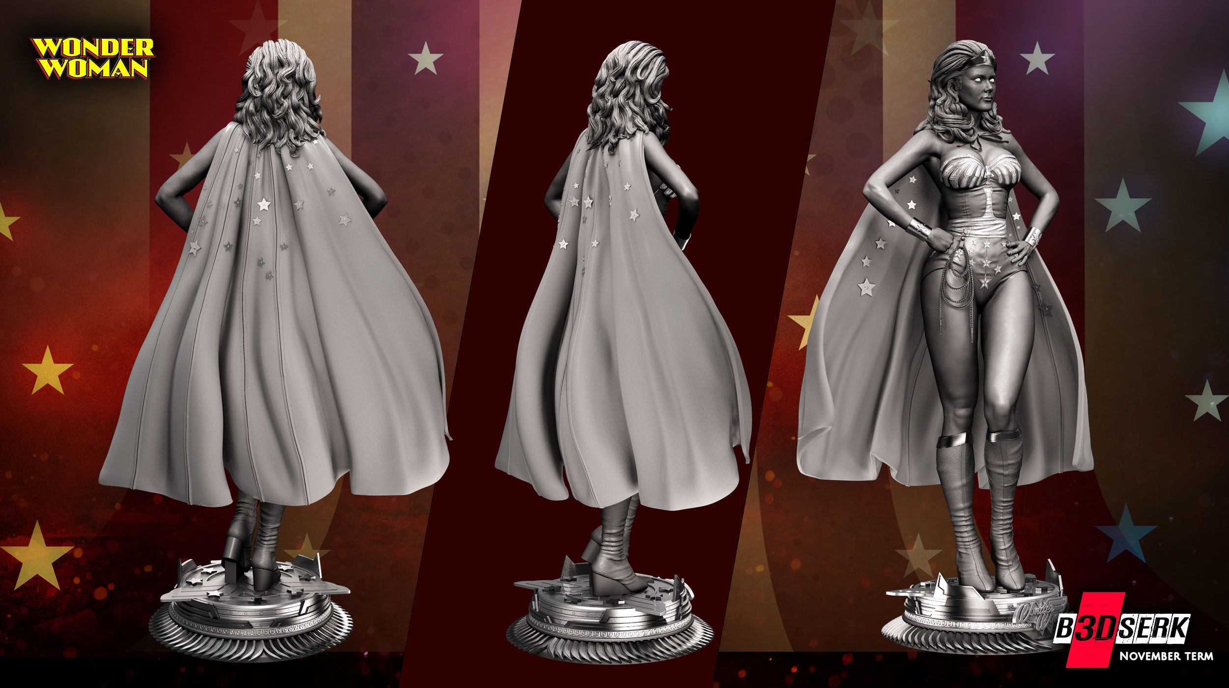 B3DSERK November term 2022 Wonder Woman Lynda Carter Sculpture 3D print model_16