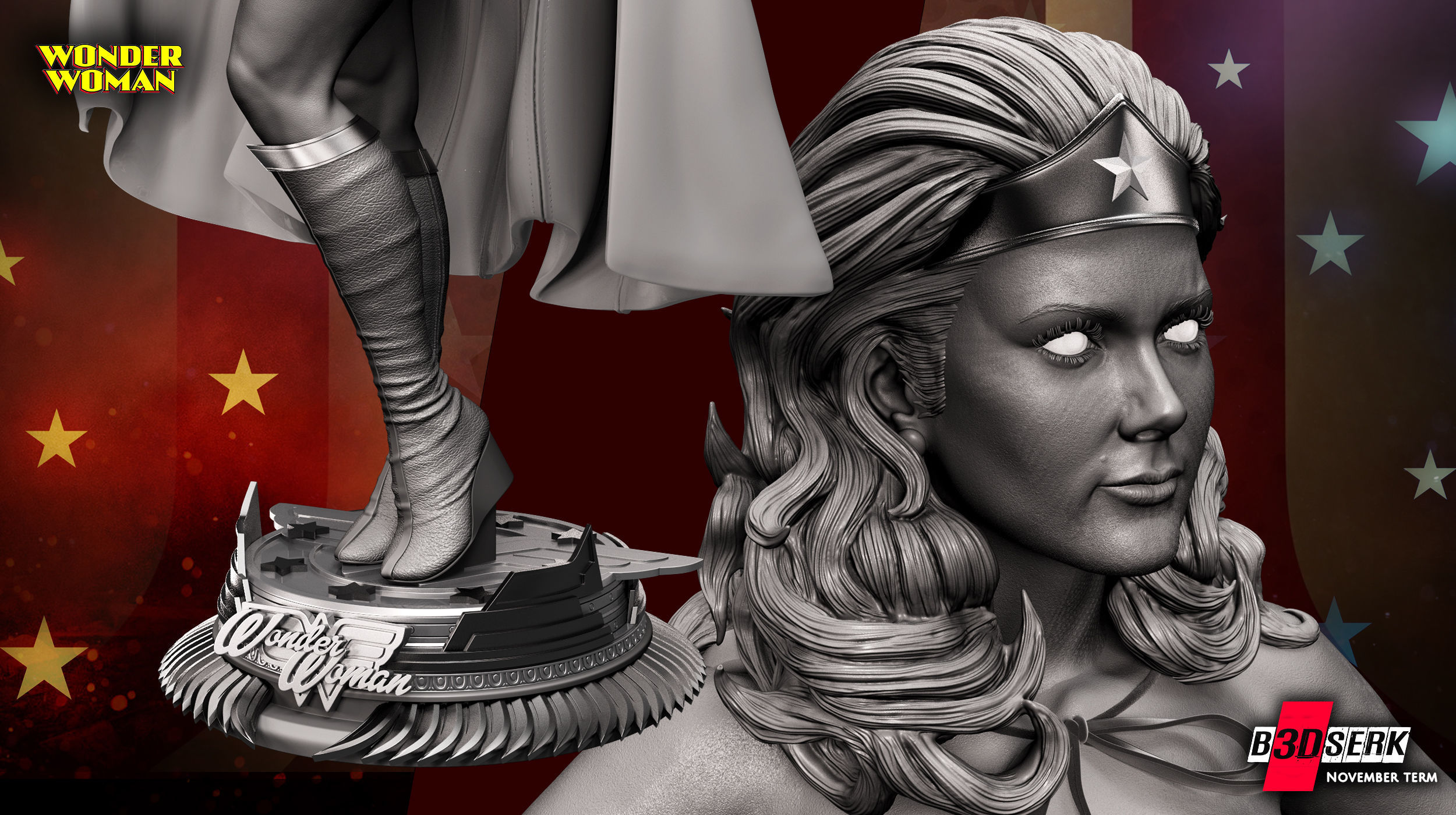 B3DSERK November term 2022 Wonder Woman Lynda Carter Sculpture 3D print model_1