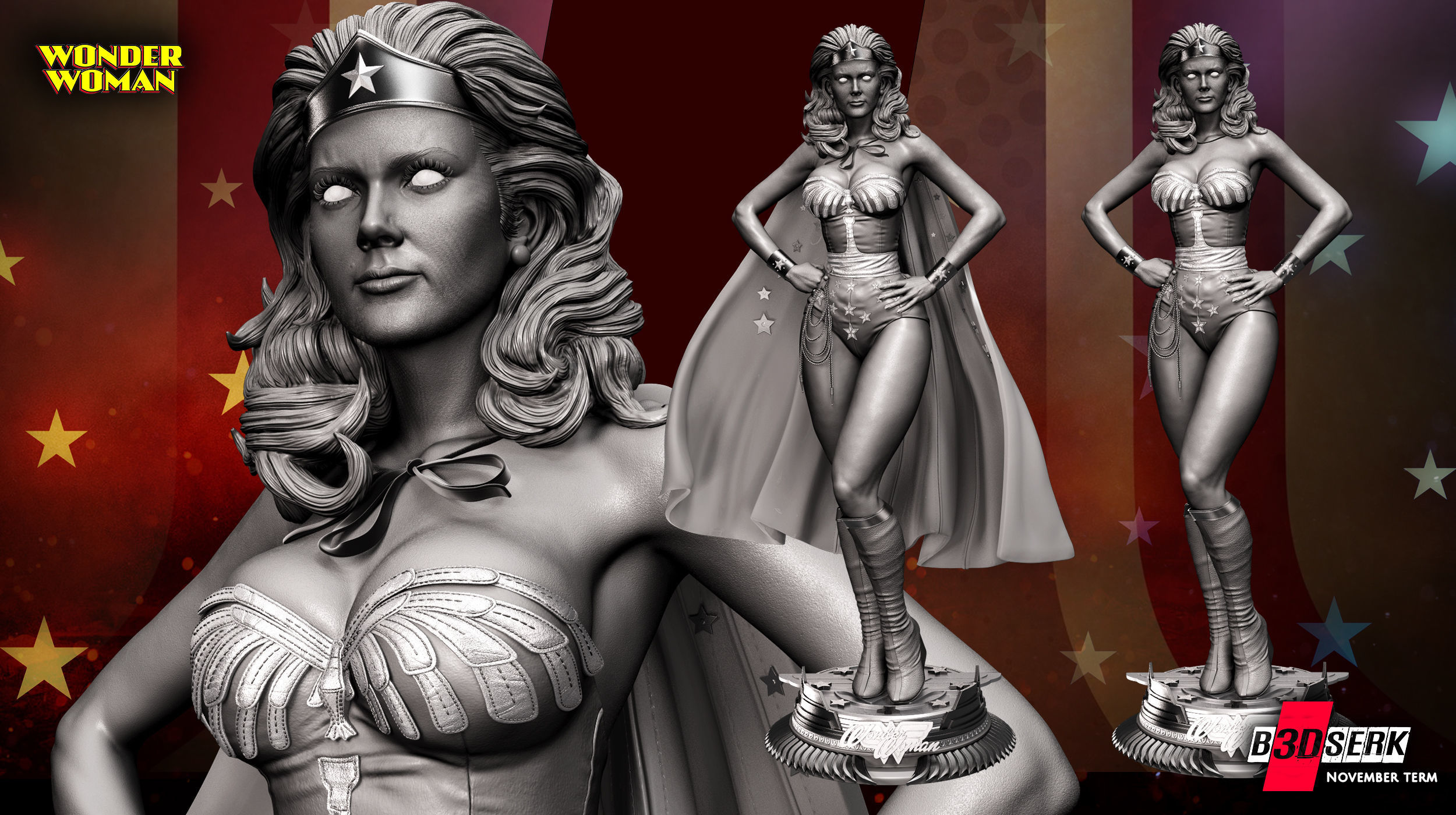 B3DSERK November term 2022 Wonder Woman Lynda Carter Sculpture 3D print model_12