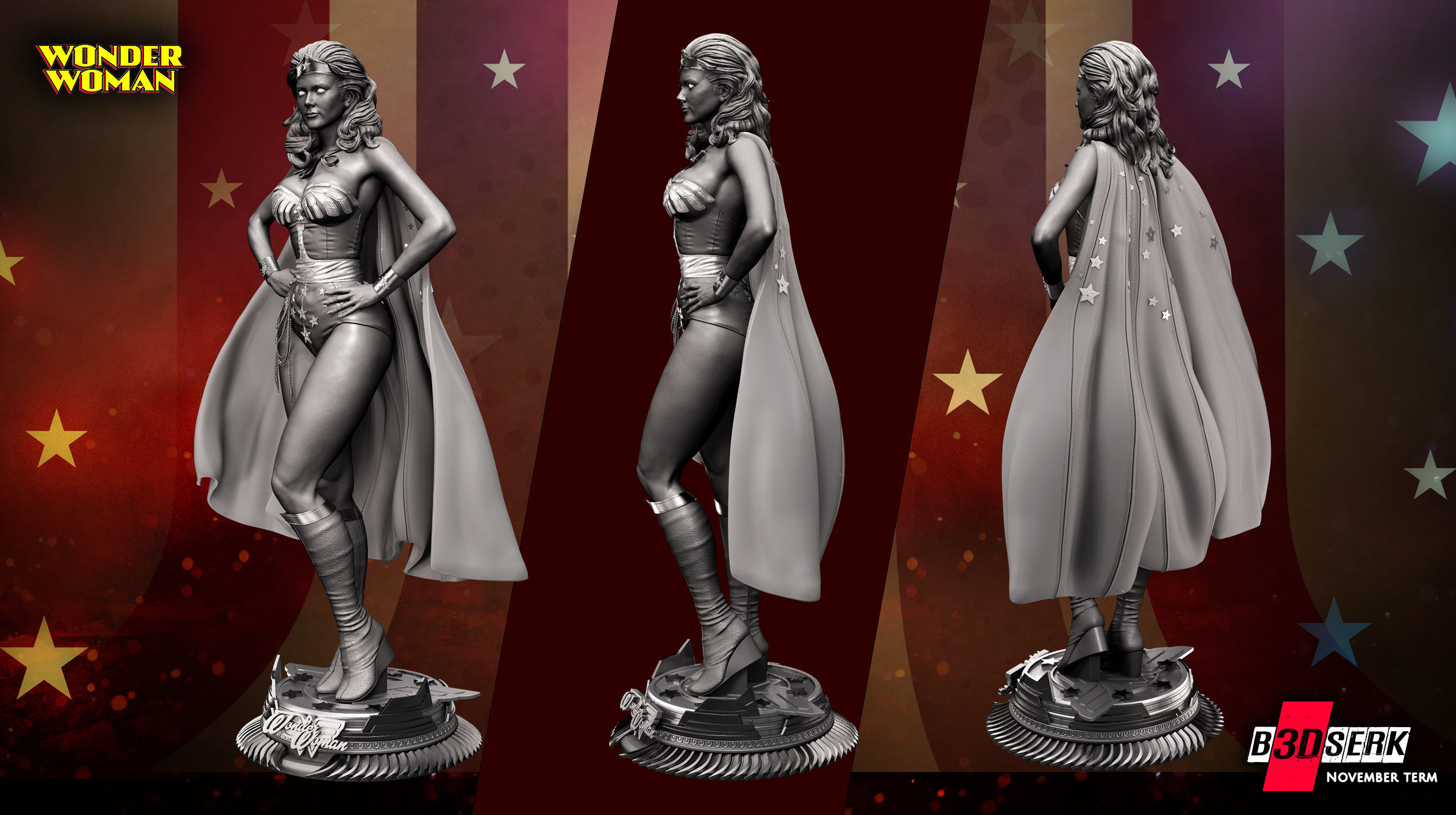 B3DSERK November term 2022 Wonder Woman Lynda Carter Sculpture 3D print model_15