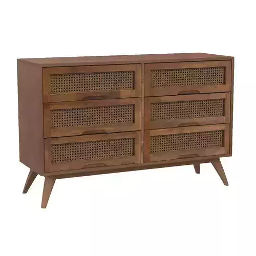 Barrett Mid Century Modern synthetic Rattan 6 Drawer Dresser