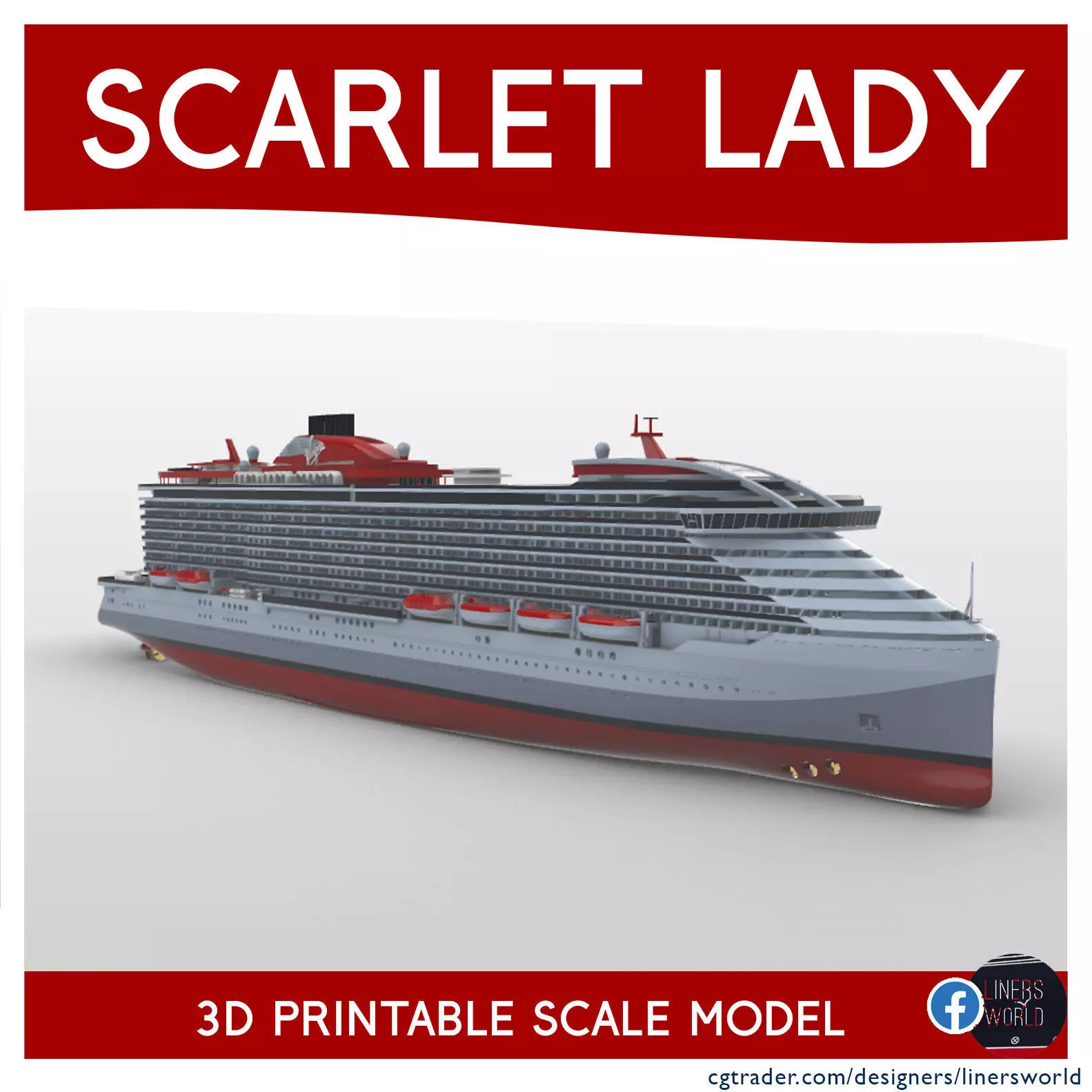 SCARLET LADY Virgin Voyages Cruise Ship 3d printable model  3D print model_0