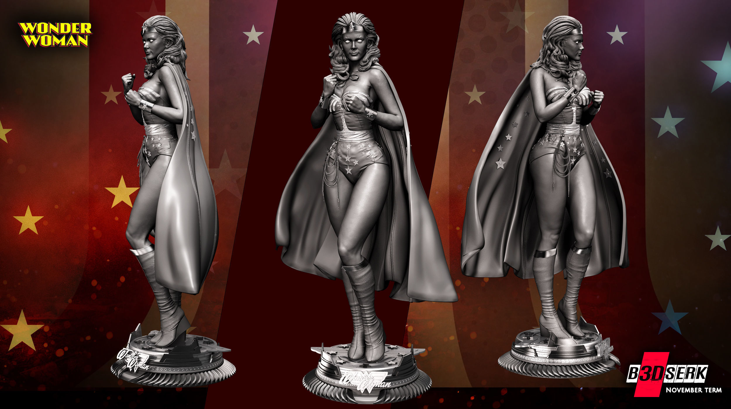 B3DSERK November term 2022 Wonder Woman Lynda Carter Bust 3D print model_5