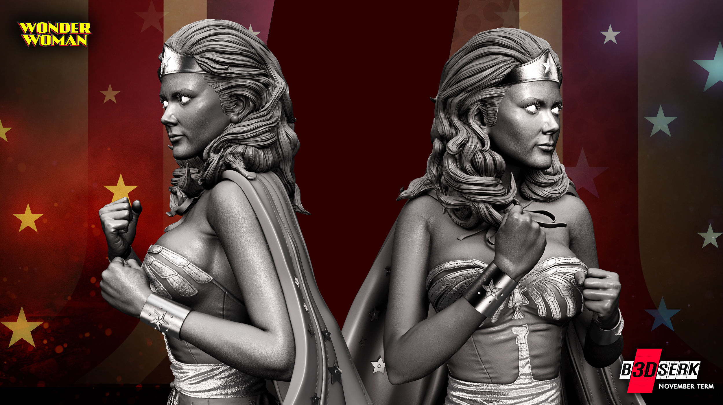B3DSERK November term 2022 Wonder Woman Lynda Carter Bust 3D print model_3