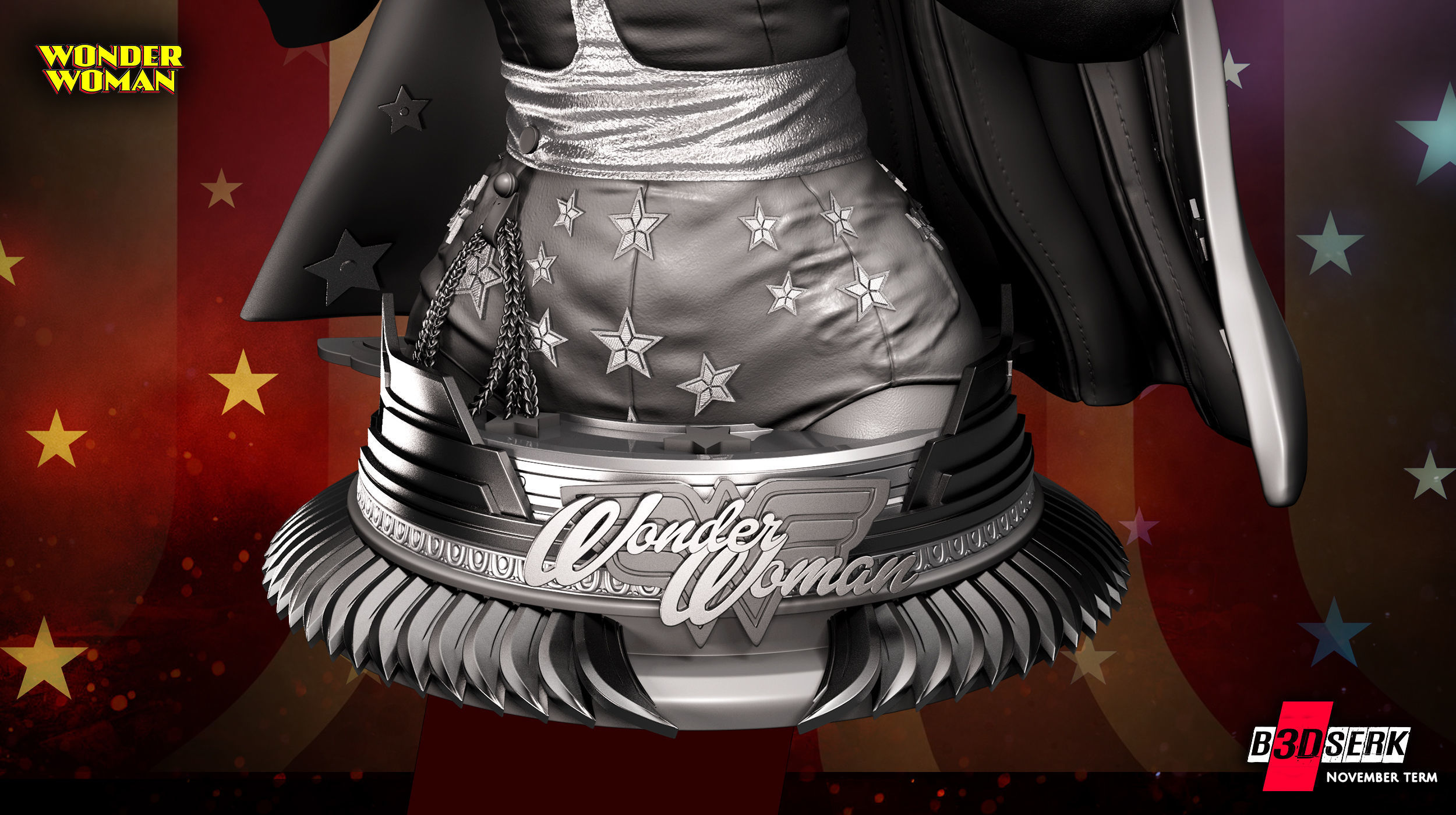 B3DSERK November term 2022 Wonder Woman Lynda Carter Bust 3D print model_4