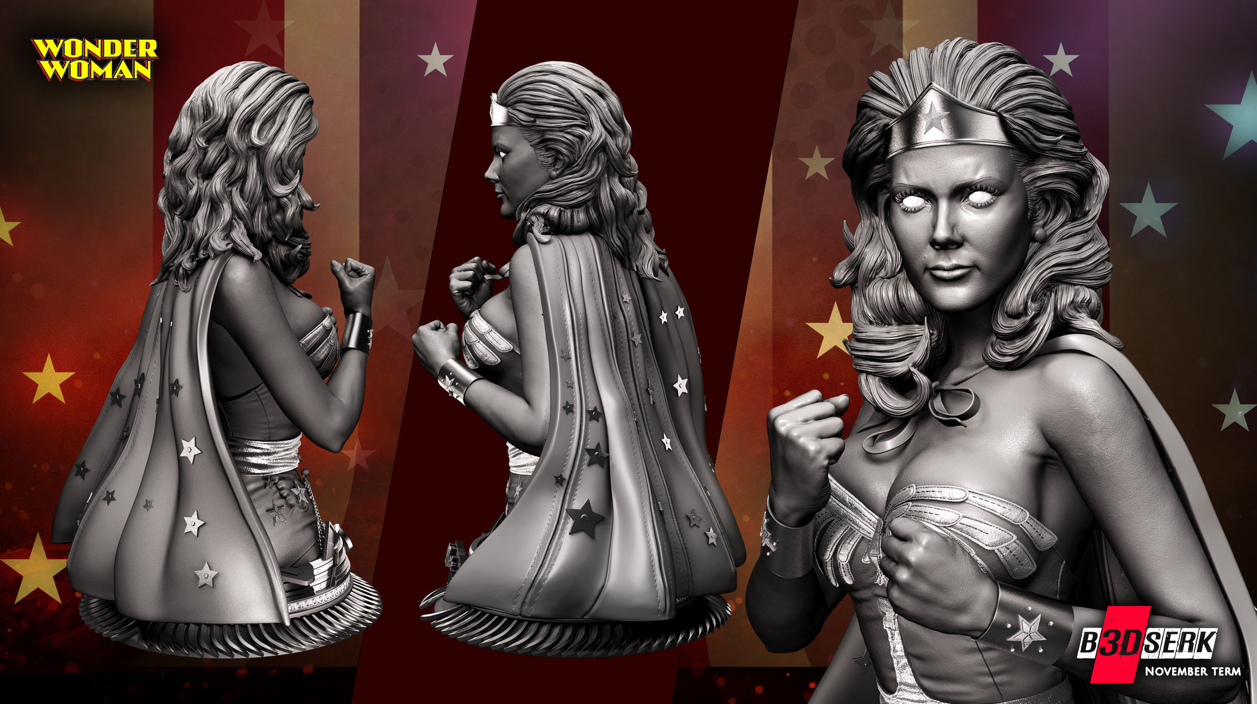 B3DSERK November term 2022 Wonder Woman Lynda Carter Bust 3D print model_2