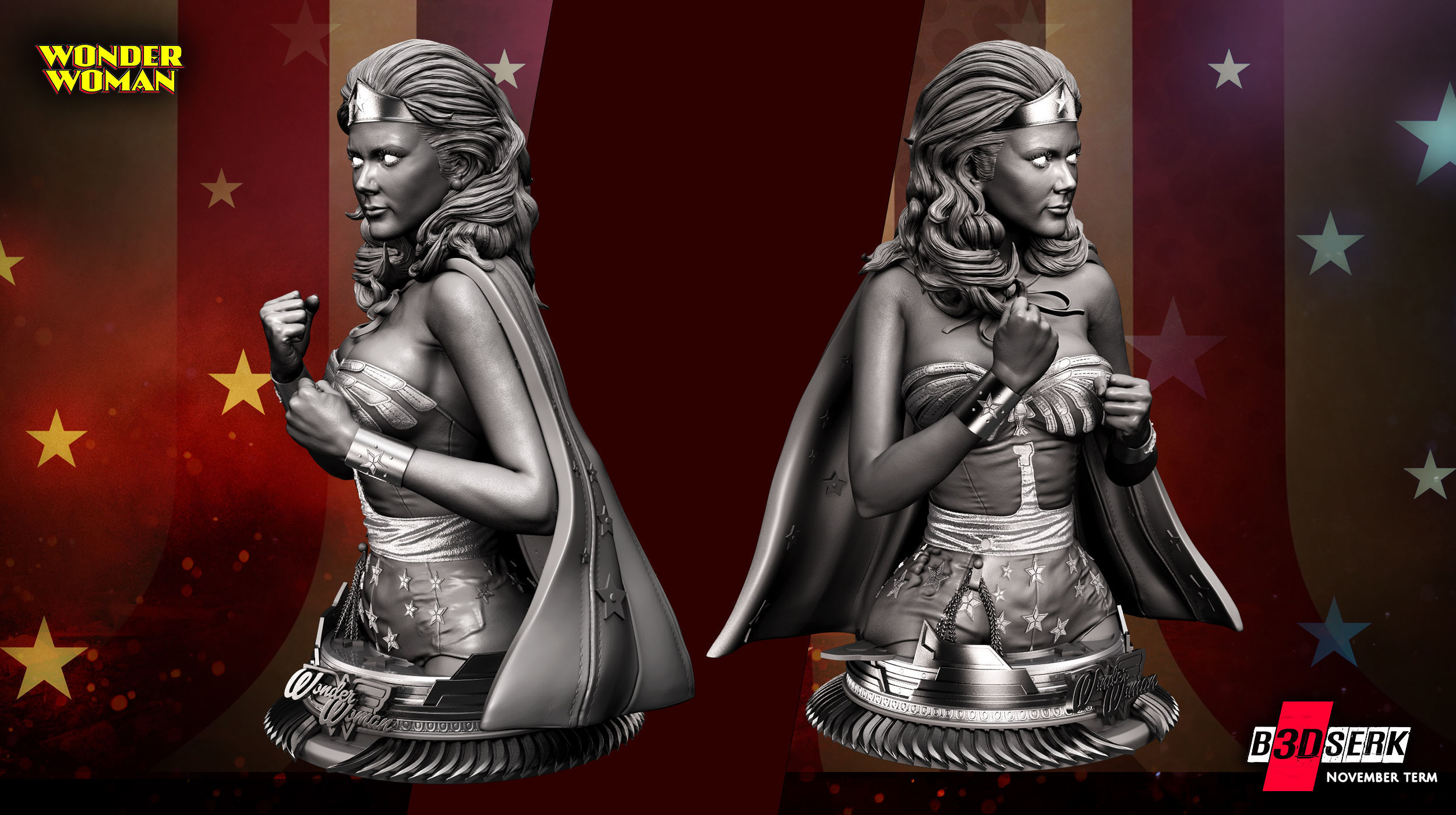 B3DSERK November term 2022 Wonder Woman Lynda Carter Bust 3D print model_1