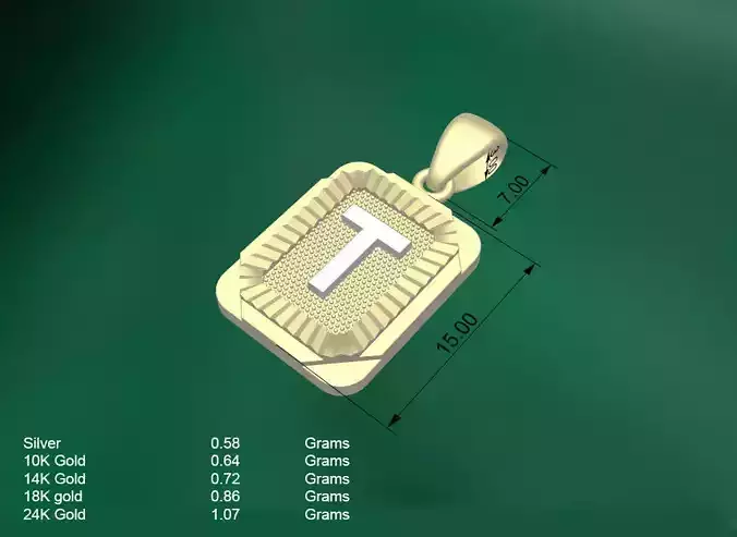 Pendant T with letter 3D print model