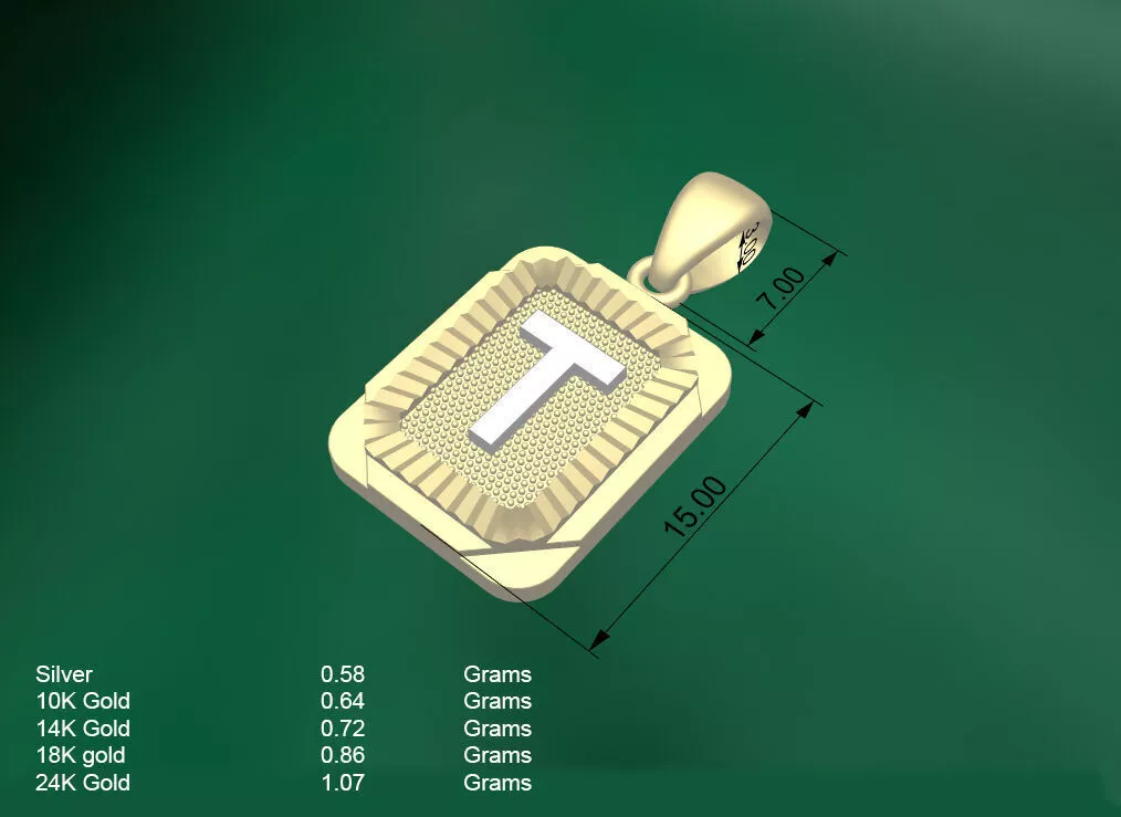 Pendant T with letter 3D print model