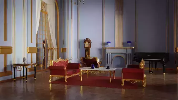 Classic Living Room 3d Scene