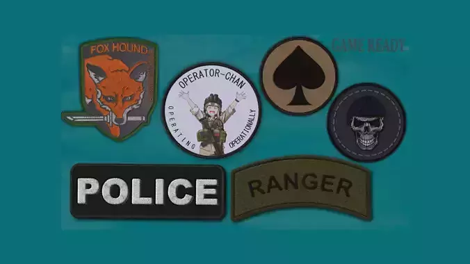 Embroidered Patch Assortment Low-poly 3D model