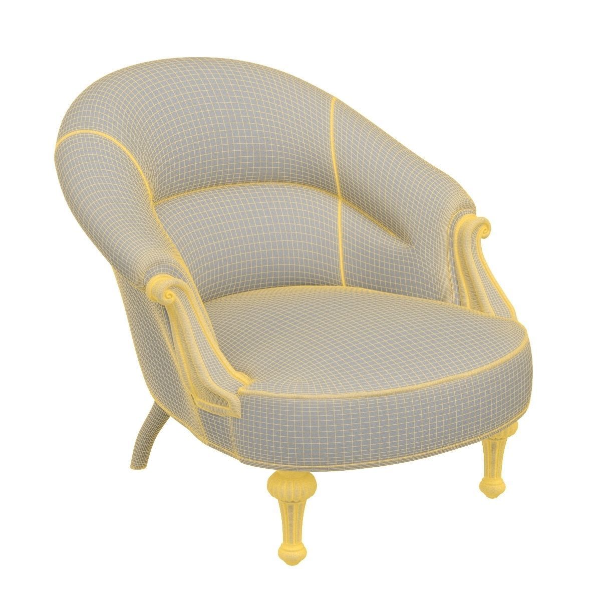 19th Century English Upholstered Tub Chair 3D model_6