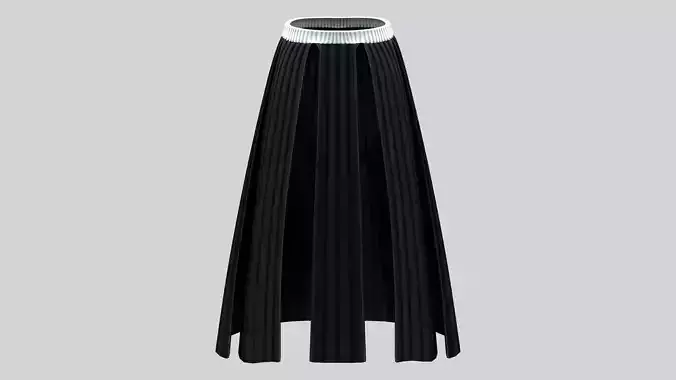 Elastic Waist Black Long Strips Skirt
