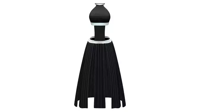 Black Midriff Top Long Strips Skirt Outfit