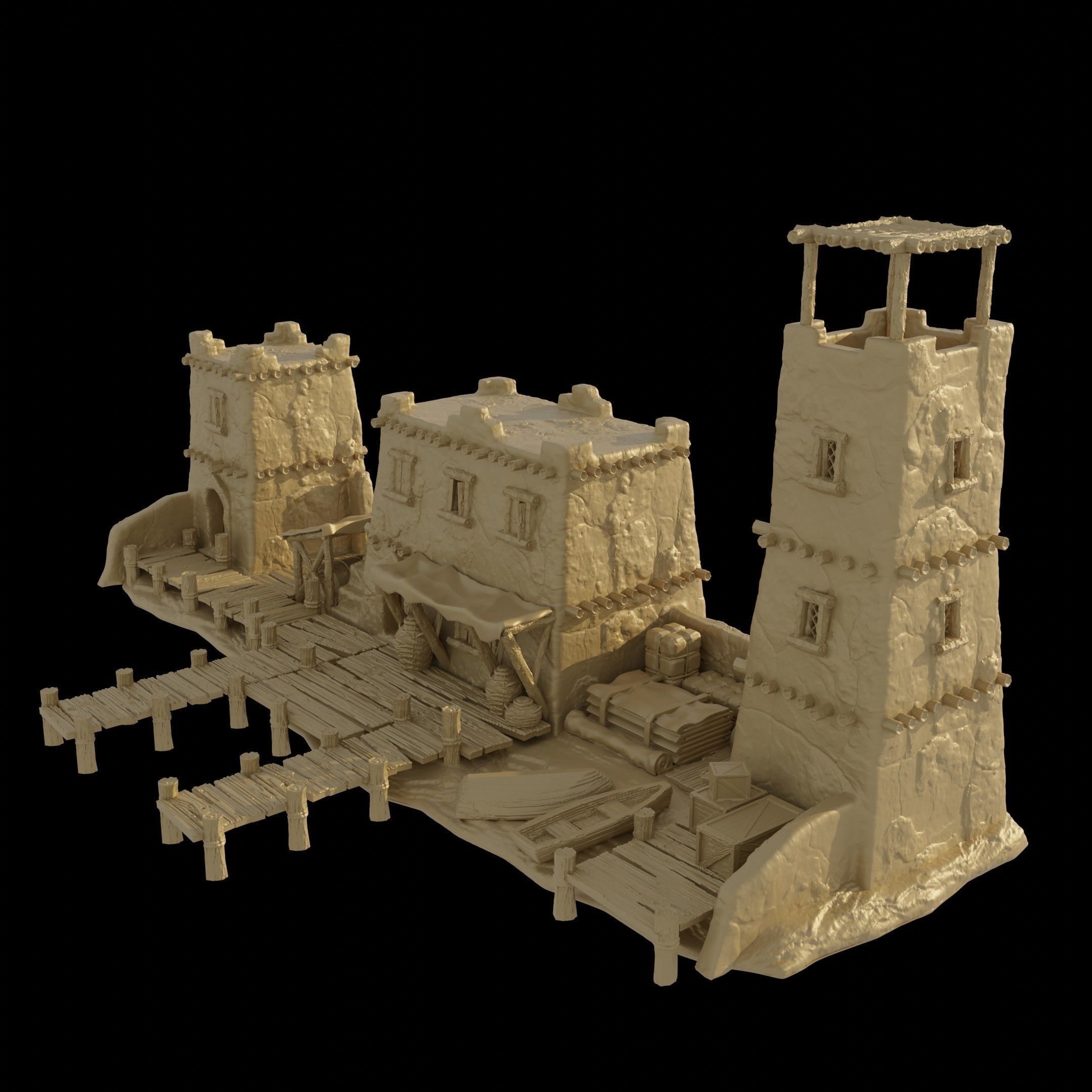 Small Desert Dock Tabletop Terrain 28 MM 3D print model_3