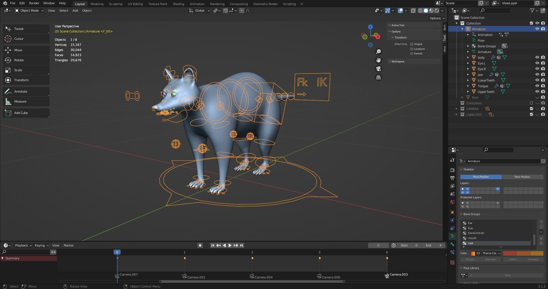 3D Fur Raccoon Rigged in Blender Low-poly 3D model_19