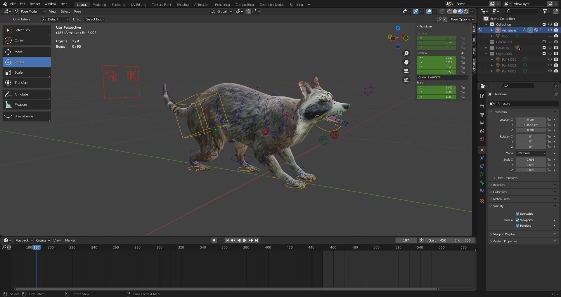 3D Fur Raccoon Rigged in Blender Low-poly 3D model_13