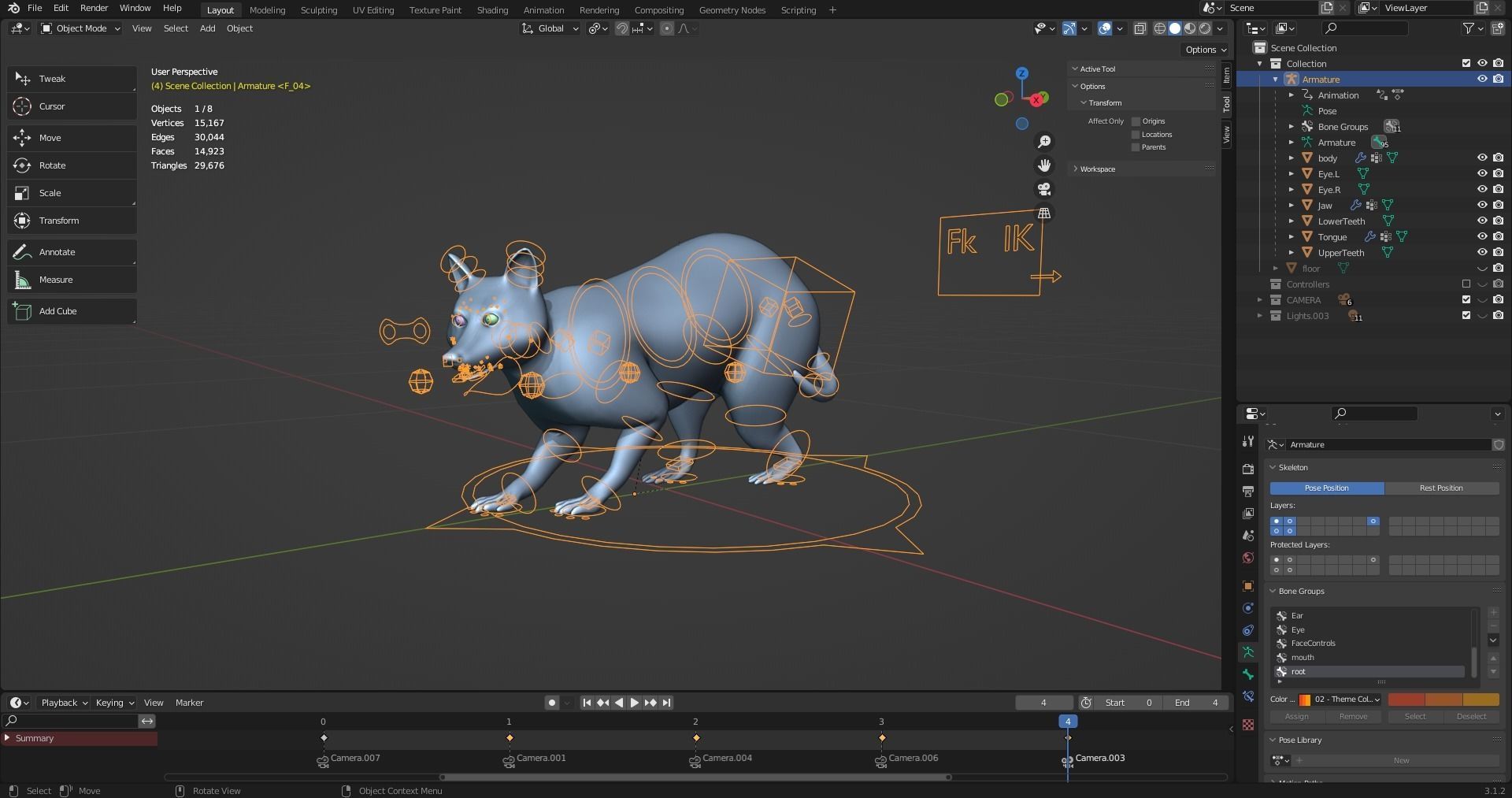 3D Fur Raccoon Rigged in Blender Low-poly 3D model_23