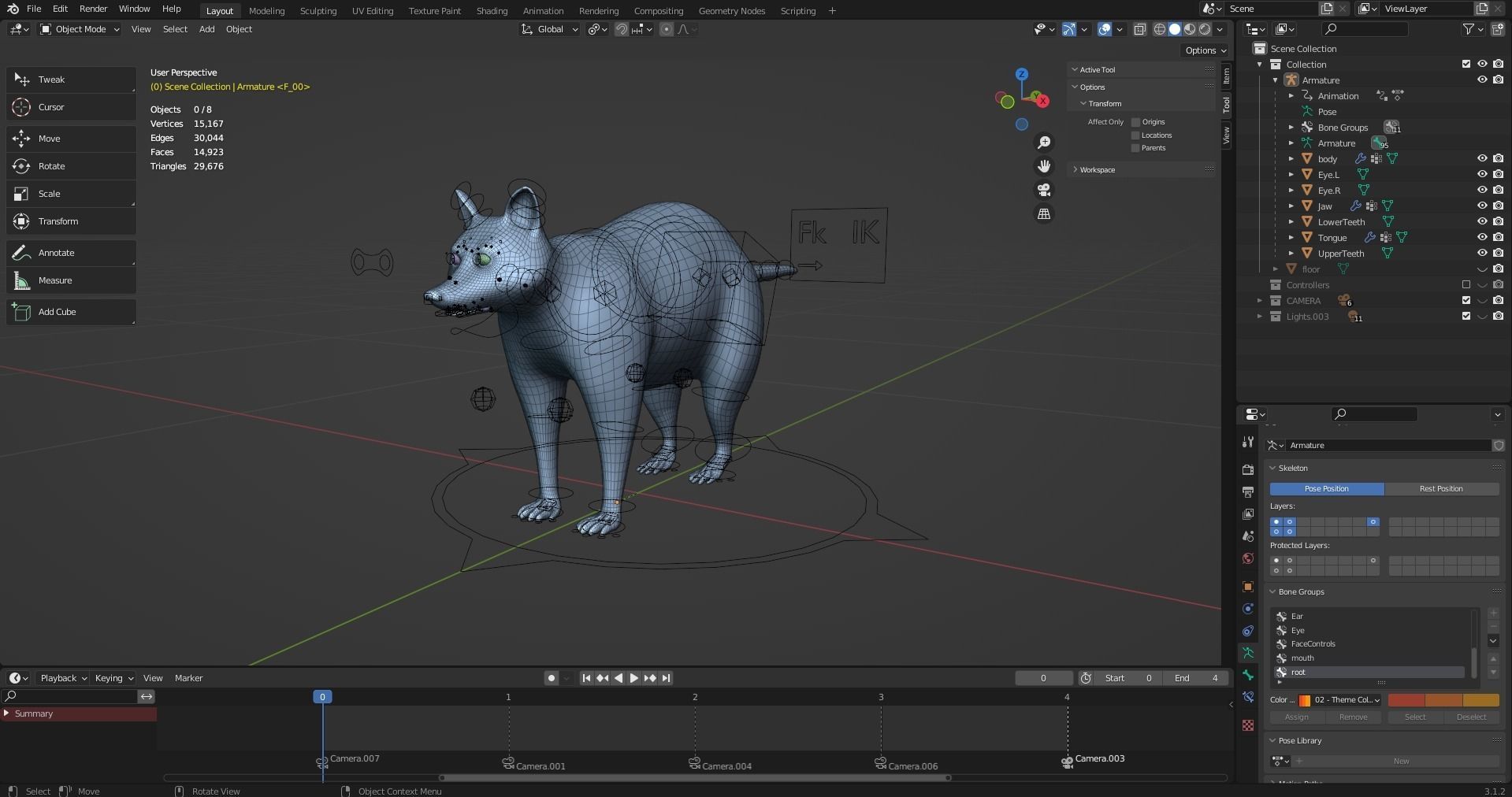 3D Fur Raccoon Rigged in Blender Low-poly 3D model_20