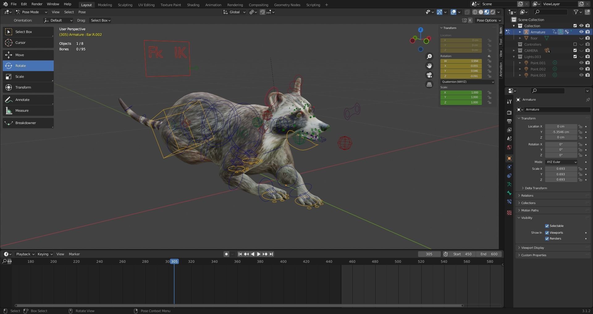 3D Fur Raccoon Rigged in Blender Low-poly 3D model_12