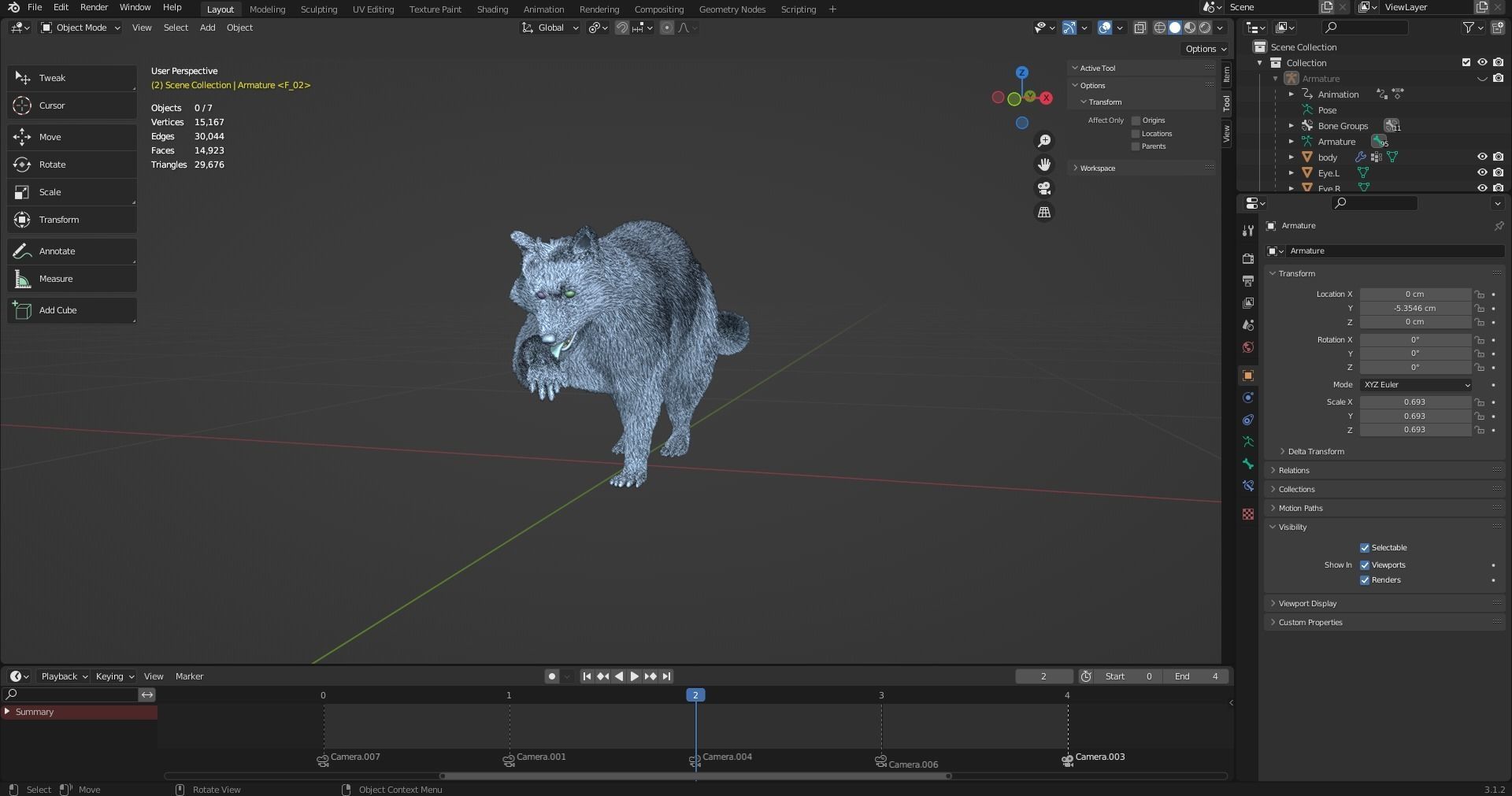 3D Fur Raccoon Rigged in Blender Low-poly 3D model_24