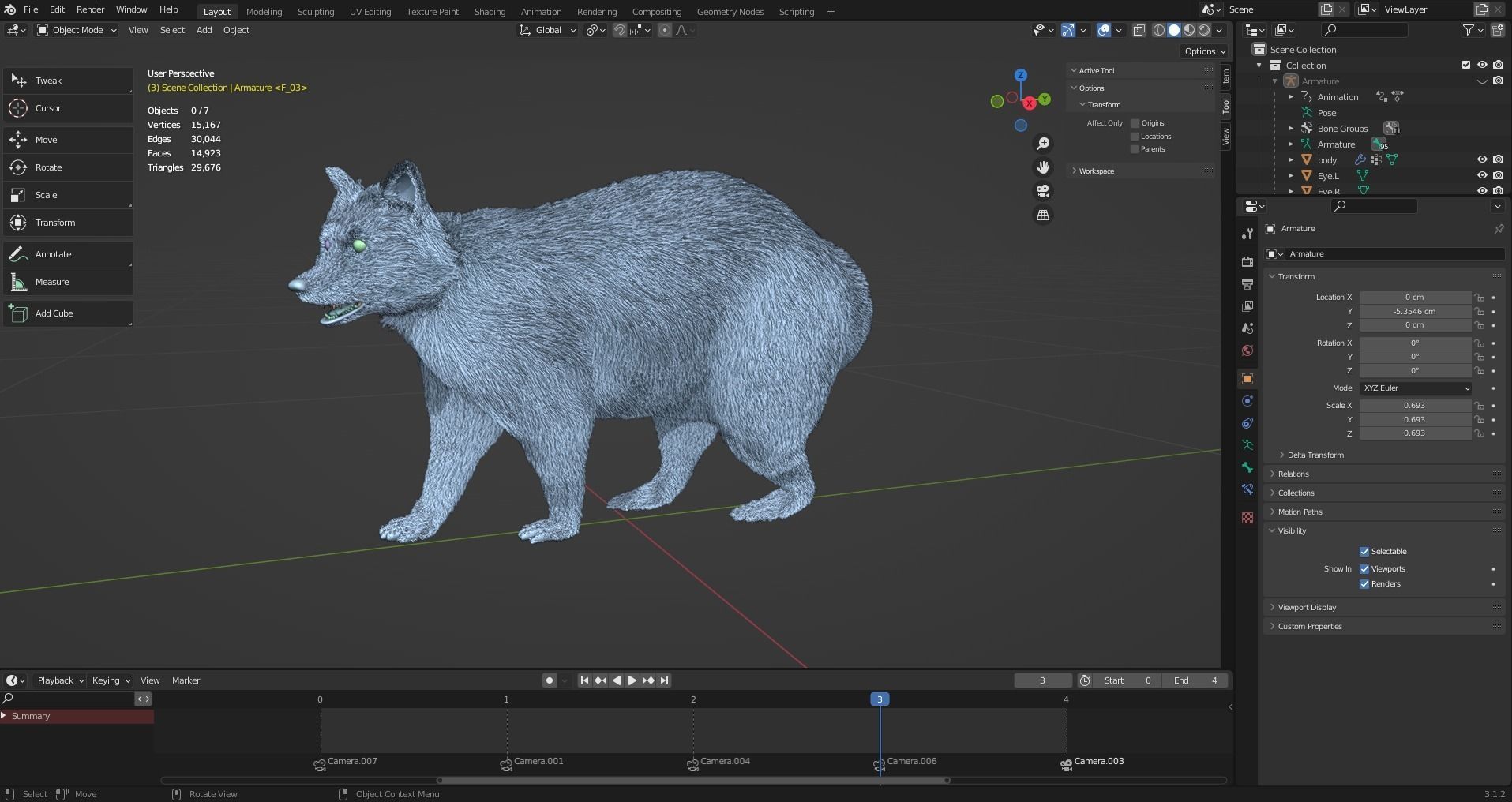 3D Fur Raccoon Rigged in Blender Low-poly 3D model_22