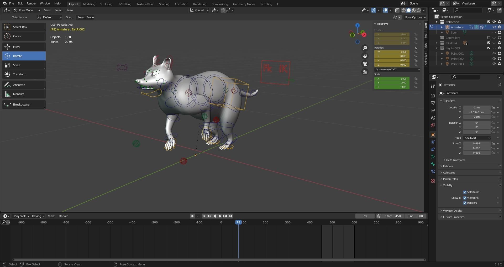 3D Fur Raccoon Rigged in Blender Low-poly 3D model_14