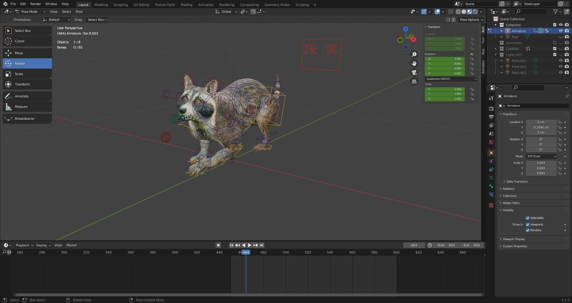 3D Fur Raccoon Rigged in Blender Low-poly 3D model_11