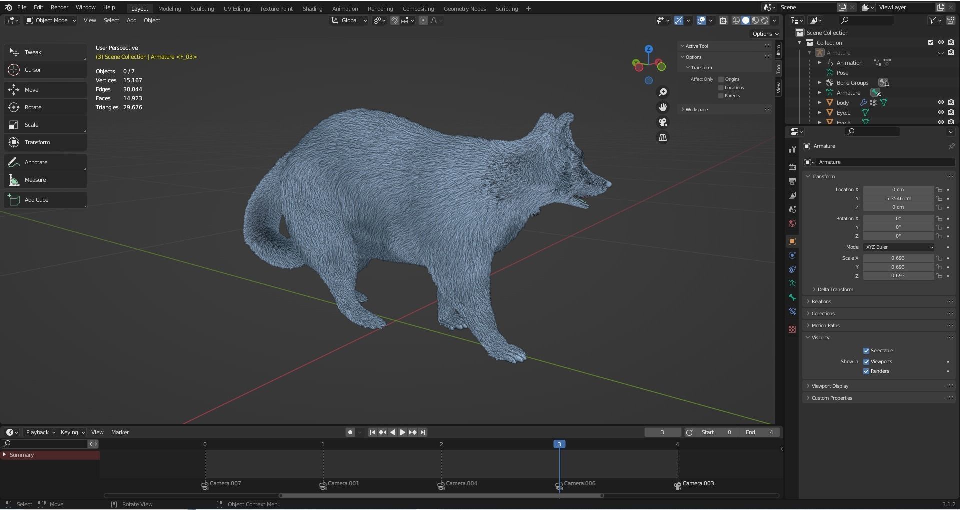 3D Fur Raccoon Rigged in Blender Low-poly 3D model_21
