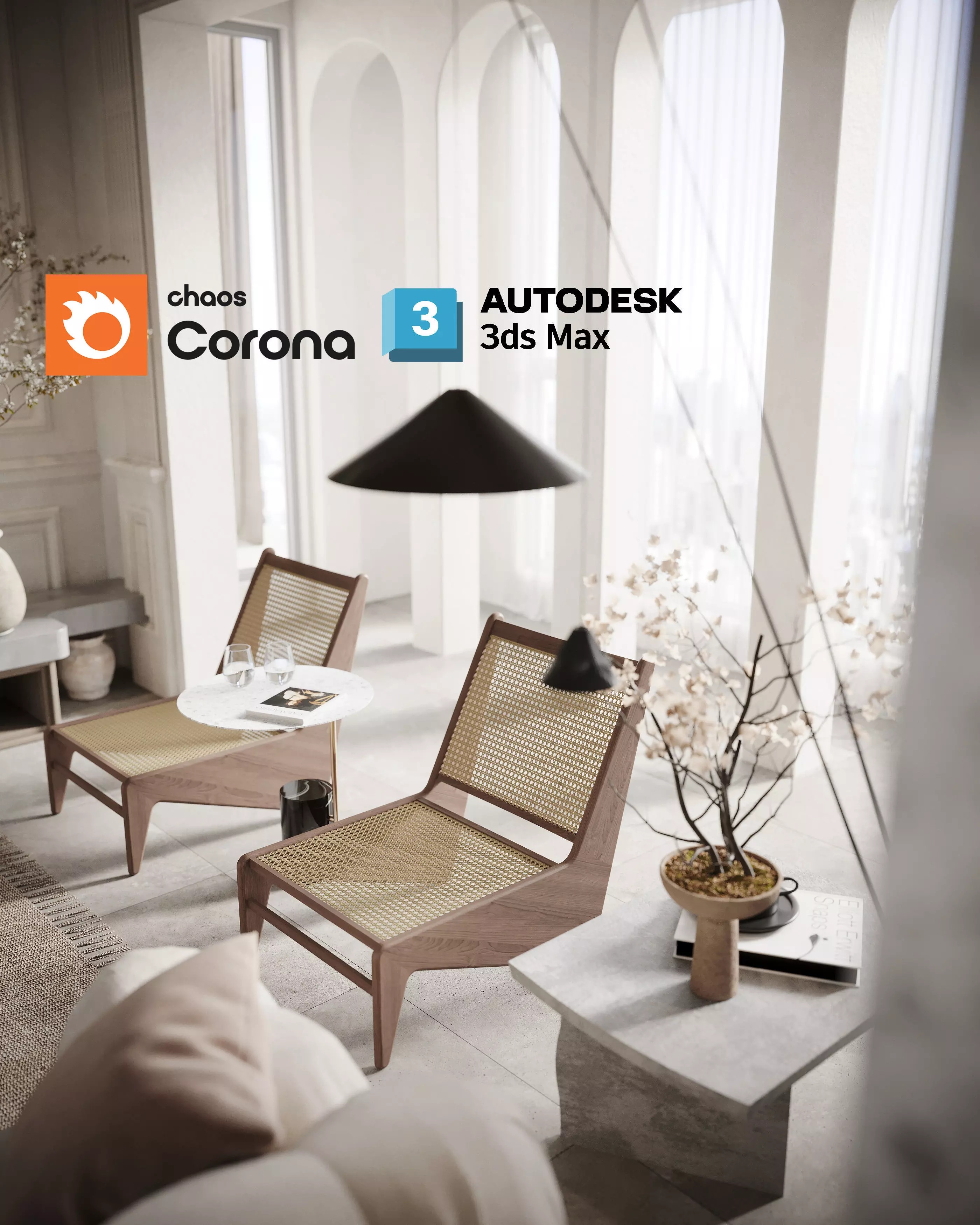 Corona Render Interior Scene Rustic Apartment  3D model_0