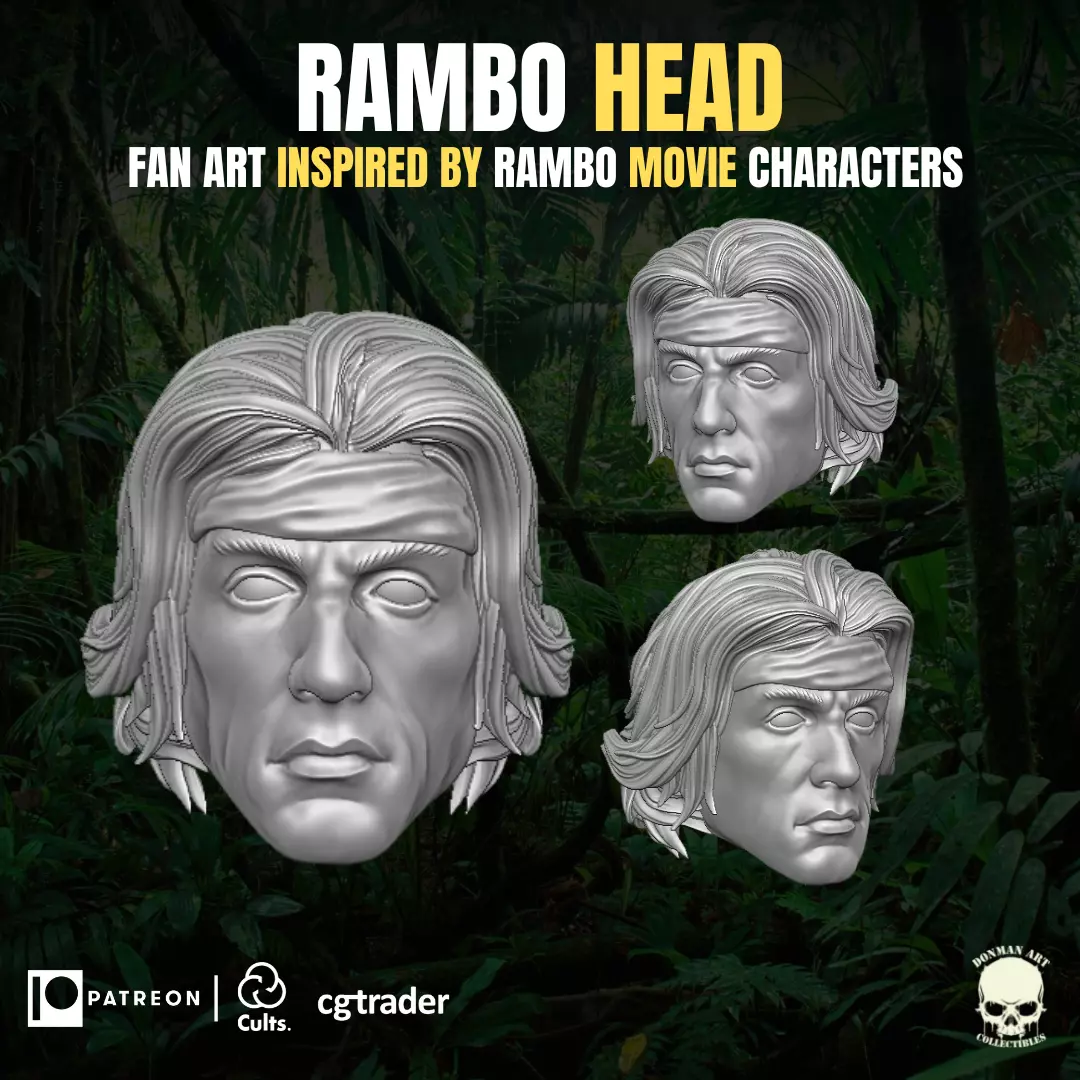 Rambo Head Fan Art for Action figures 3D print model