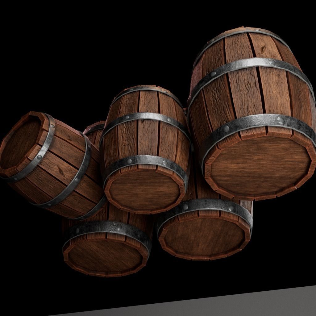 Wooden Marine Cargo Barrel Low-poly 3D model_5
