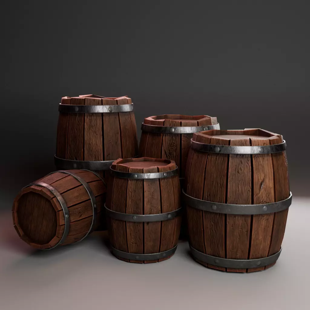 Wooden Marine Cargo Barrel Low-poly 3D model_0