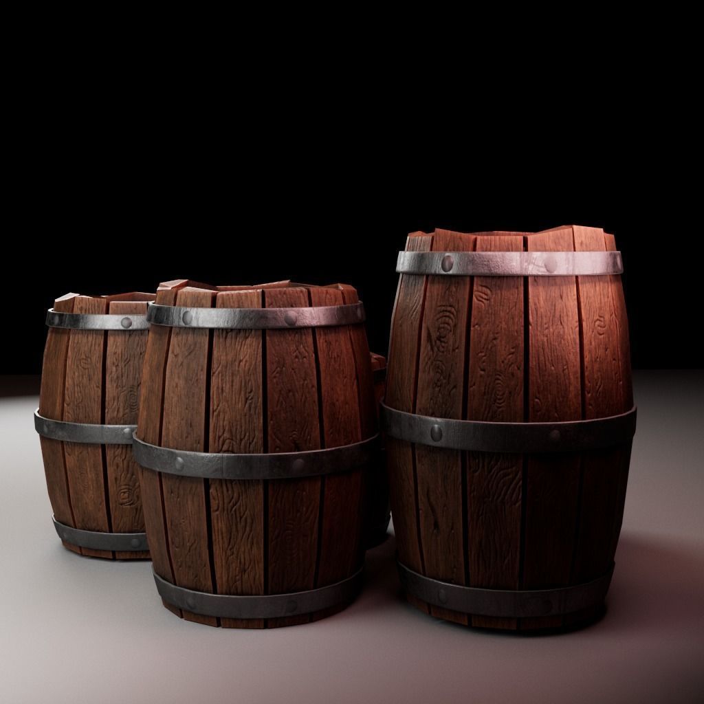 Wooden Marine Cargo Barrel Low-poly 3D model_4