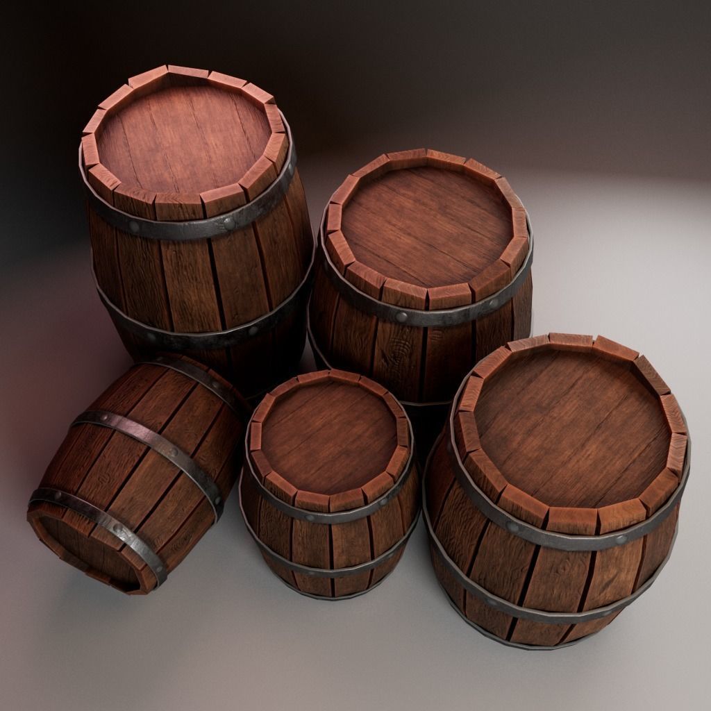 Wooden Marine Cargo Barrel Low-poly 3D model_3