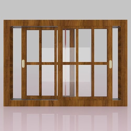windows wooden sliding door with glass panels Free 3D model