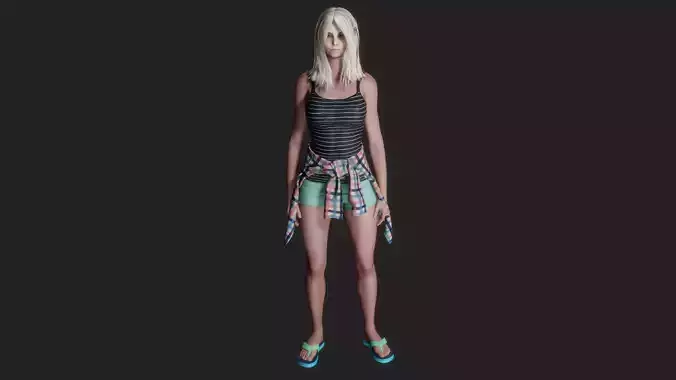 Serious blonde woman in summer clothes