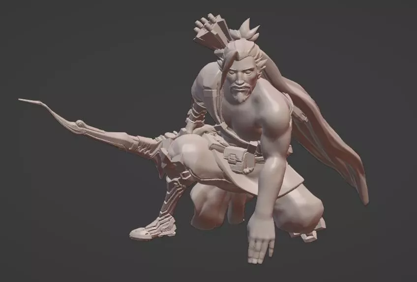 Hanzo man with bow and arrow 3D print model_0