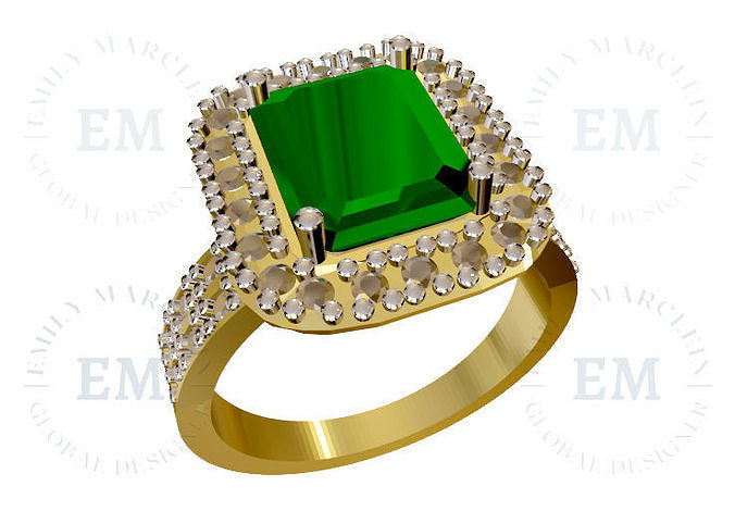 anillo de compromiso serie esmeralda 3D print model