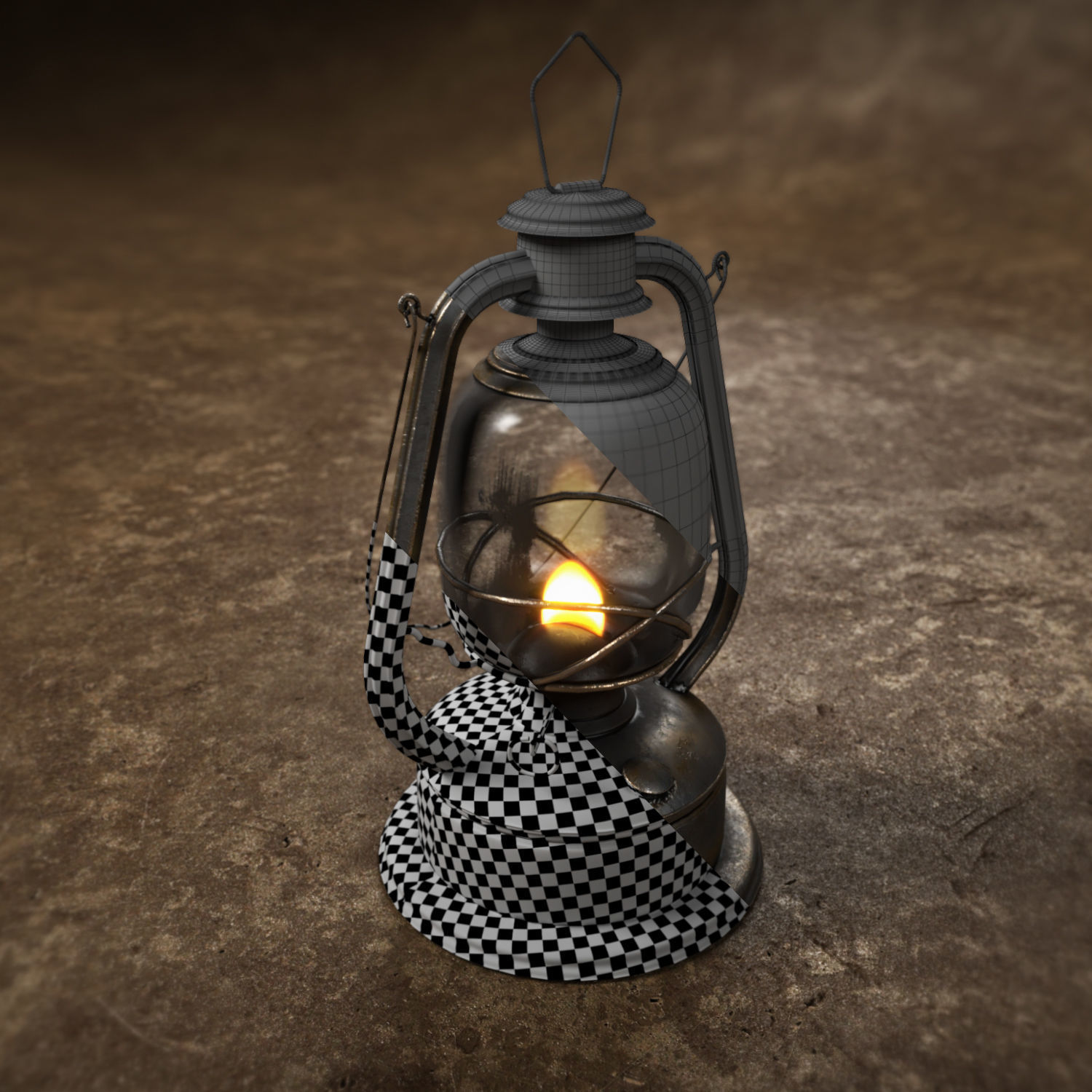Medieval lantern Low-poly 3D model_4
