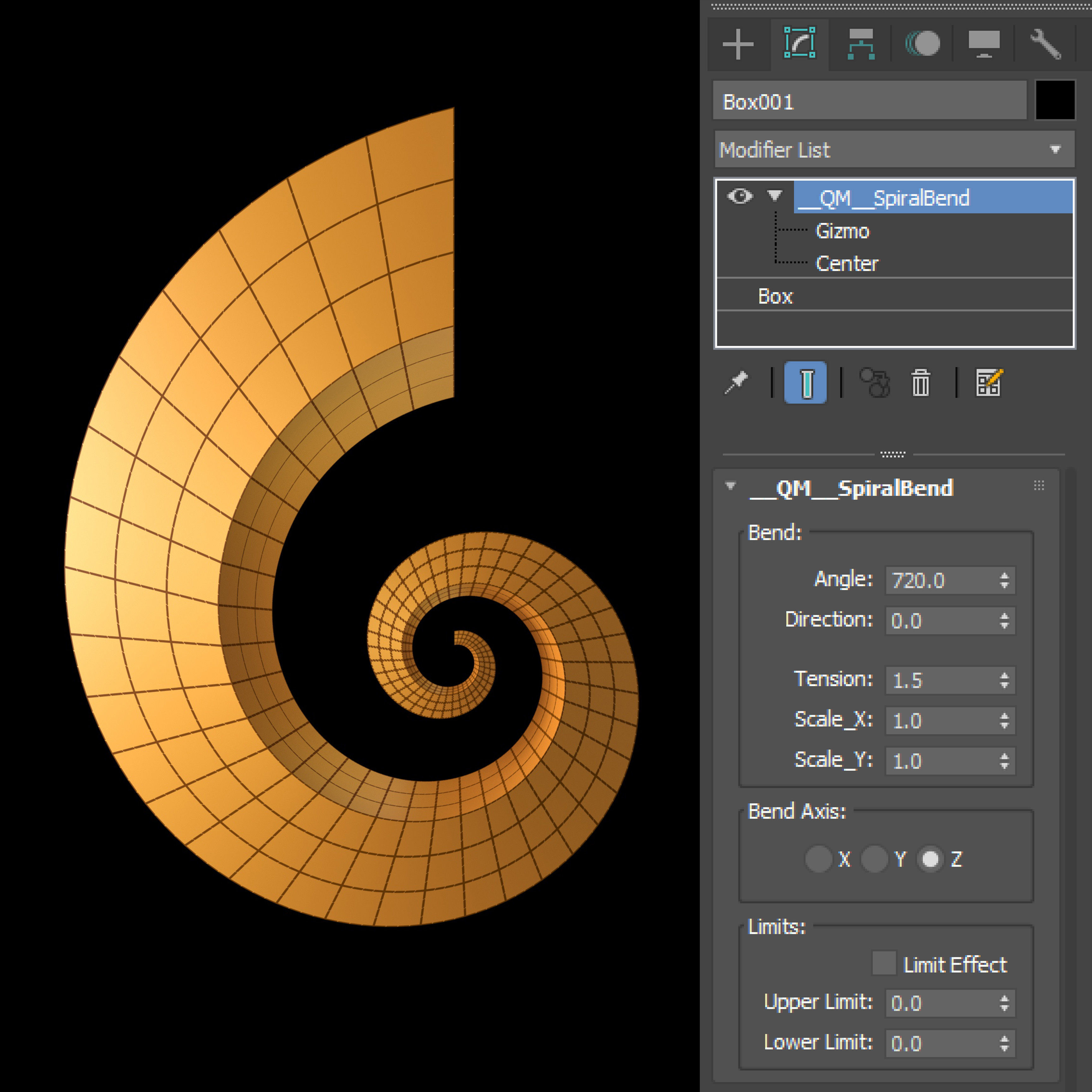 QM SpiralBend Modifier Scripted SimpleMod Plugin 3D model_8