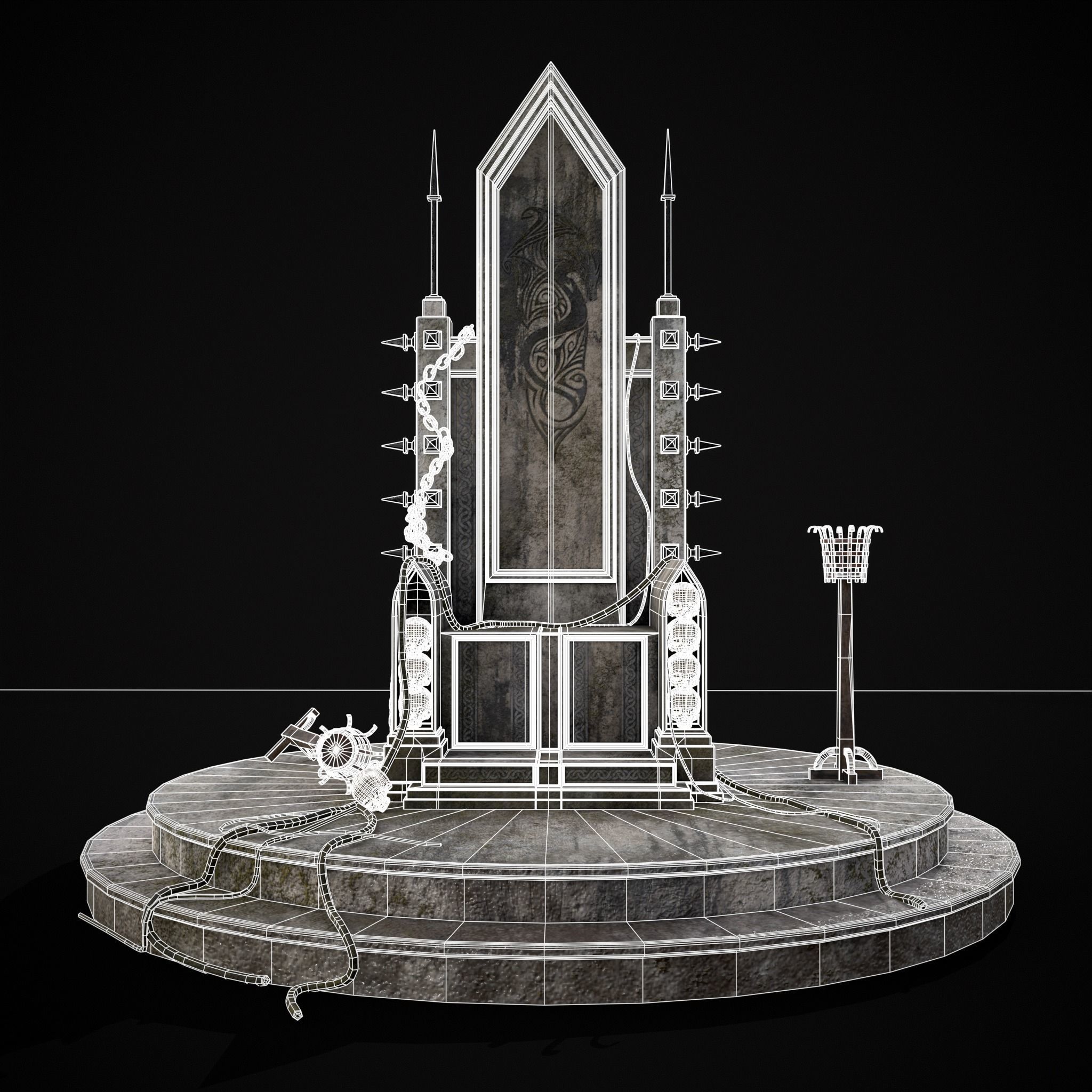 Gothic Crypt Stone Throne Low-poly 3D model_14