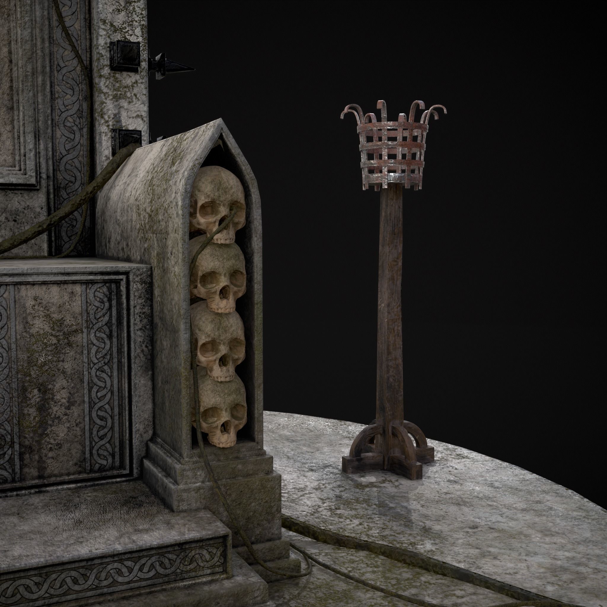 Gothic Crypt Stone Throne Low-poly 3D model_37