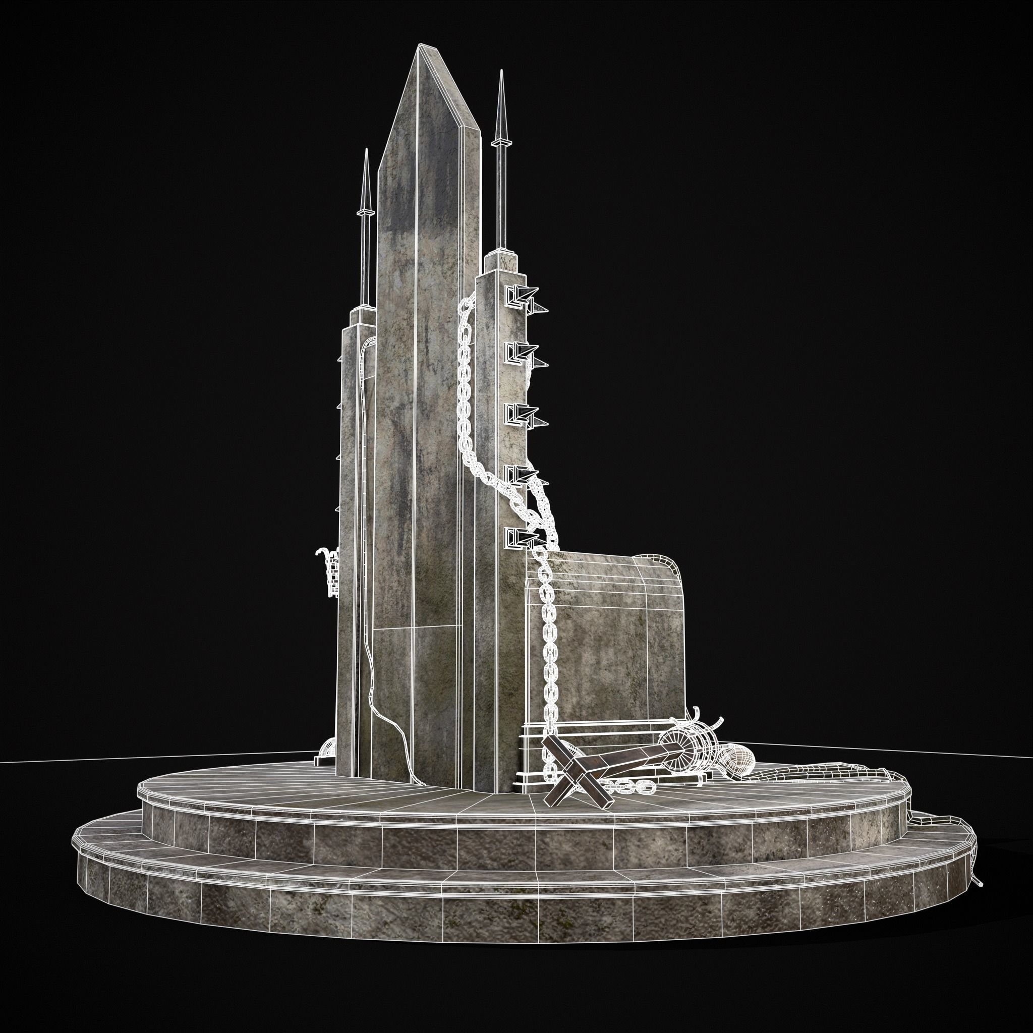 Gothic Crypt Stone Throne Low-poly 3D model_12