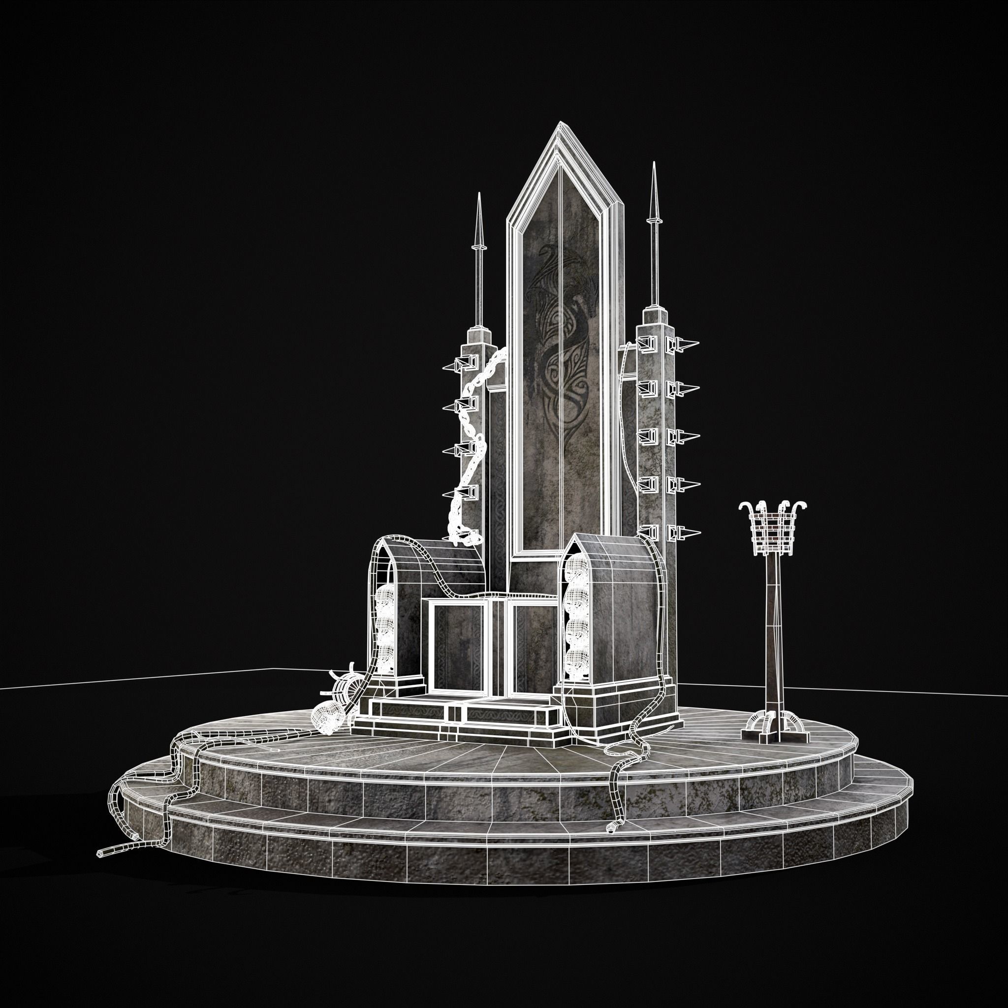 Gothic Crypt Stone Throne Low-poly 3D model_2