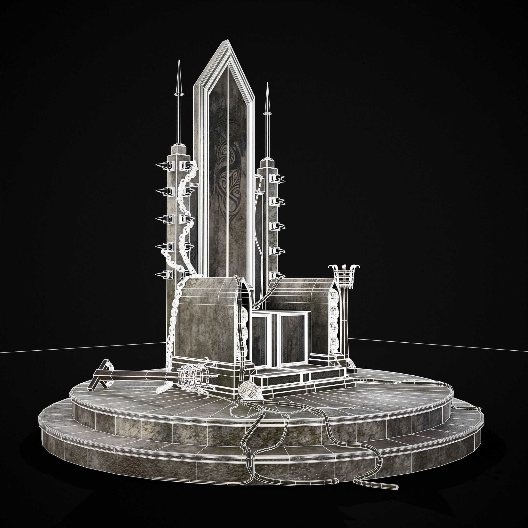 Gothic Crypt Stone Throne Low-poly 3D model_28