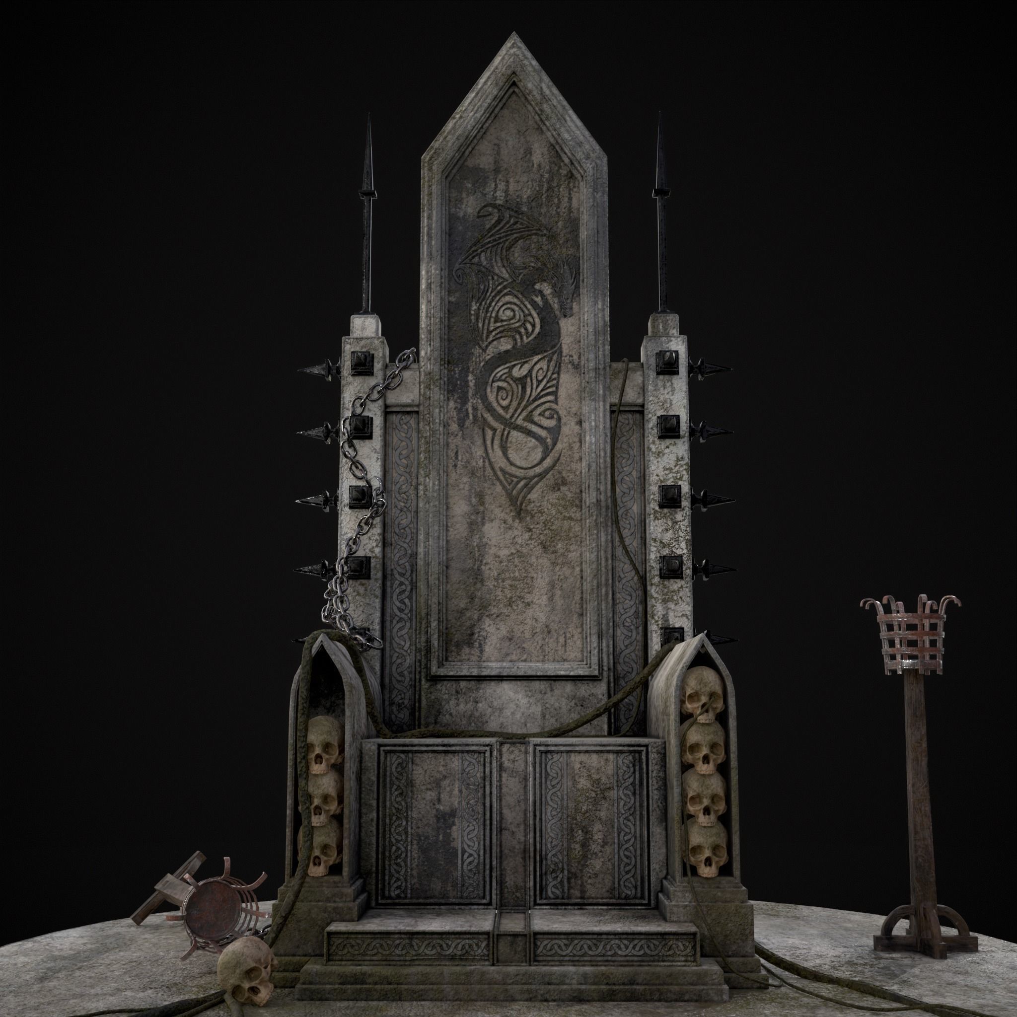 Gothic Crypt Stone Throne Low-poly 3D model_15