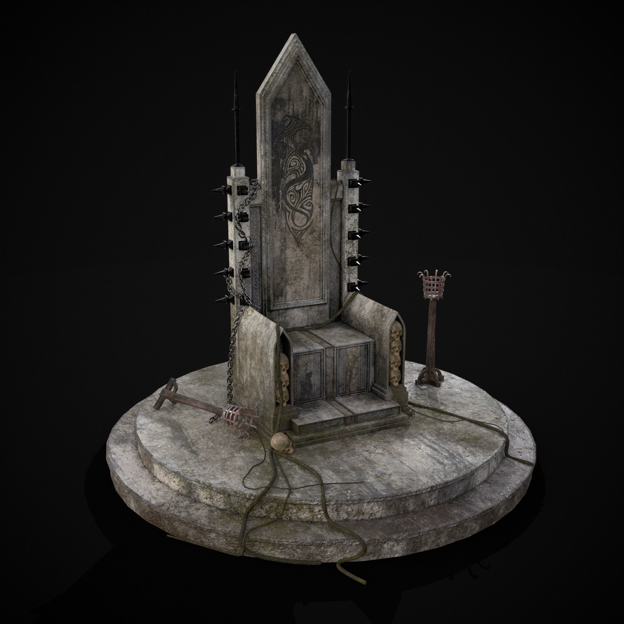Gothic Crypt Stone Throne Low-poly 3D model_33