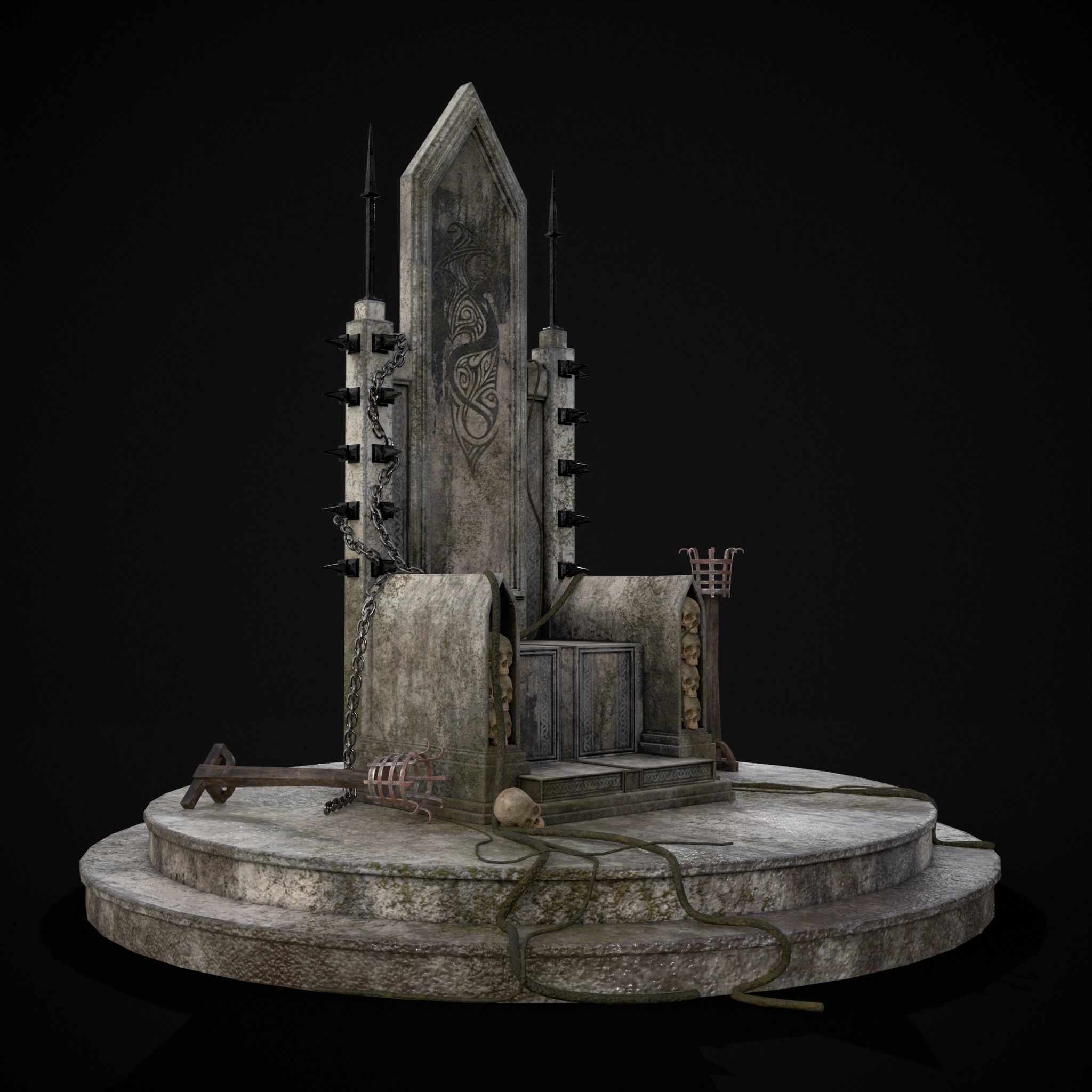 Gothic Crypt Stone Throne Low-poly 3D model_27