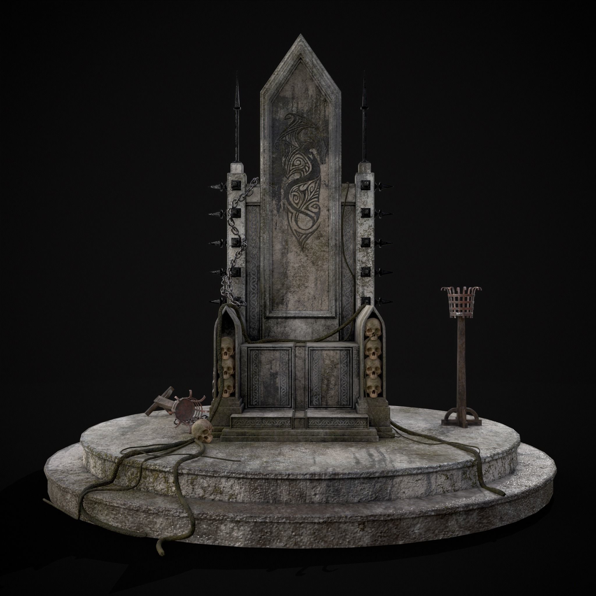 Gothic Crypt Stone Throne Low-poly 3D model_13